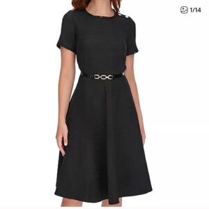NWT Tommy Hilfiger Black Fit and Flare Chanel Style Dress with Chain-Link Belt